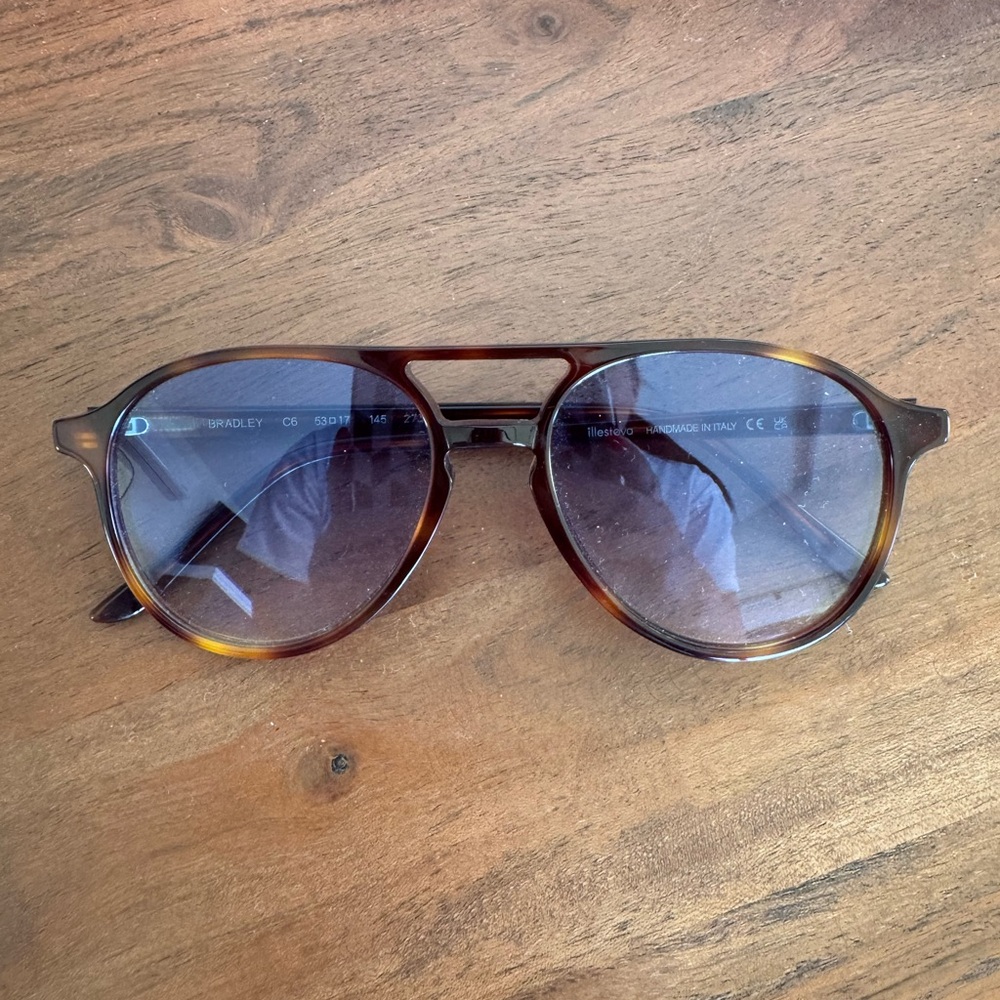 Illesteva Tortoiseshell Frame Sunglasses with Blue Gradient Lenses.
